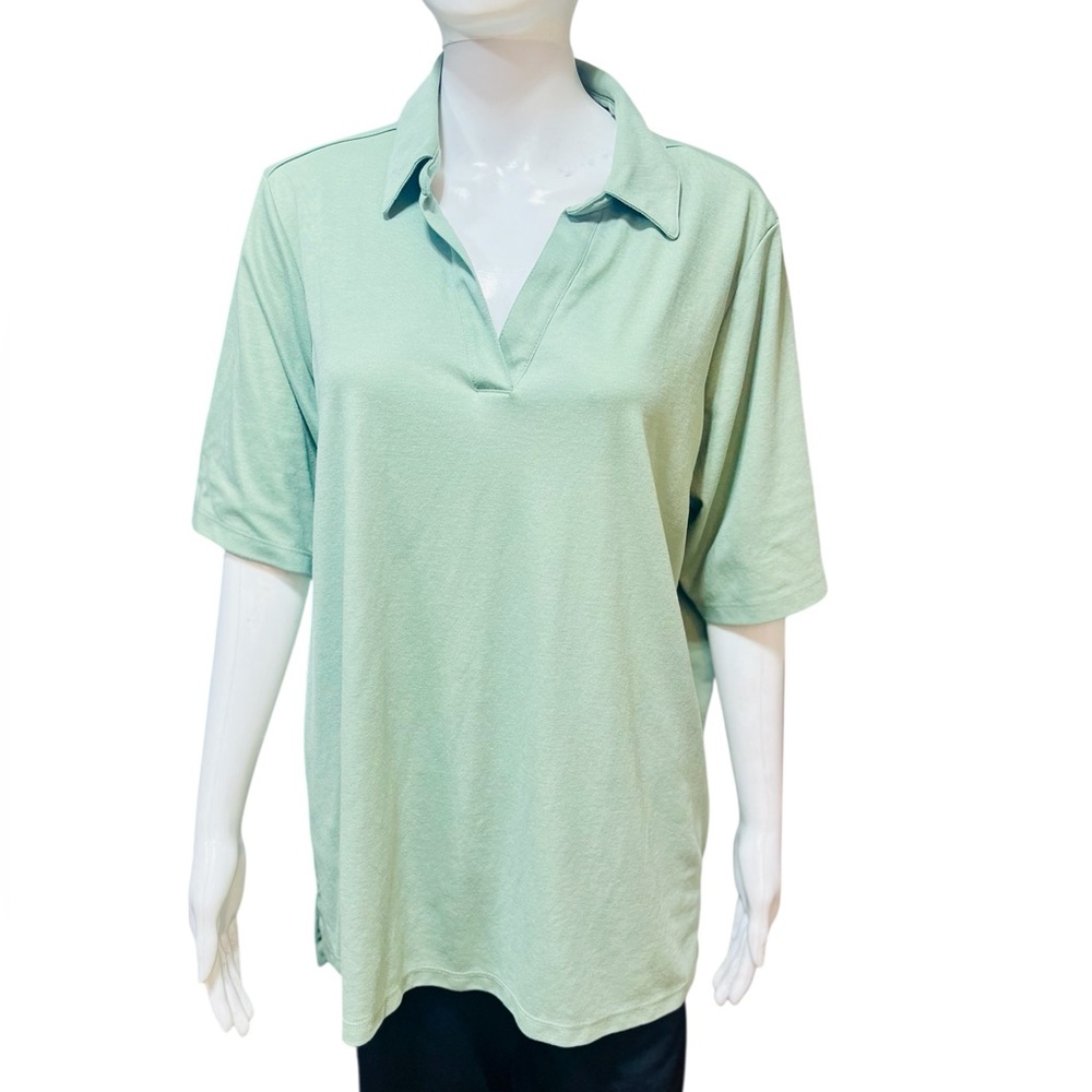 Lands End Green Polo Short Sleeve collared top Shirt V-Neck woman’s size 1X